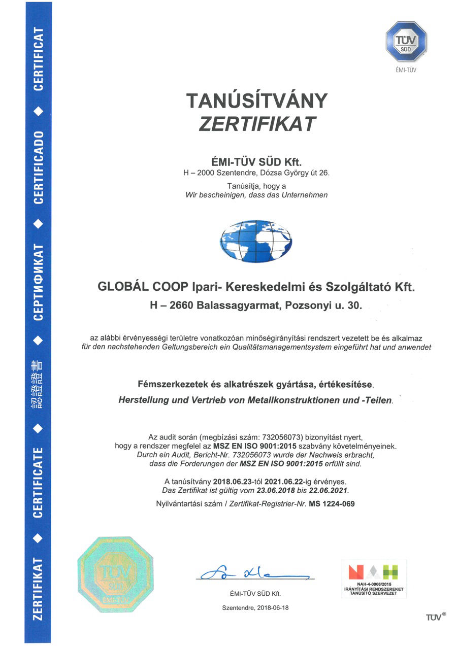 TÜV és ISO 9001:2015 minőségbiztosítás